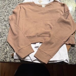 THREE Long Sleeve NWOT Tops- White, Tan & Tan Waffle Knit Top - Bozzolo